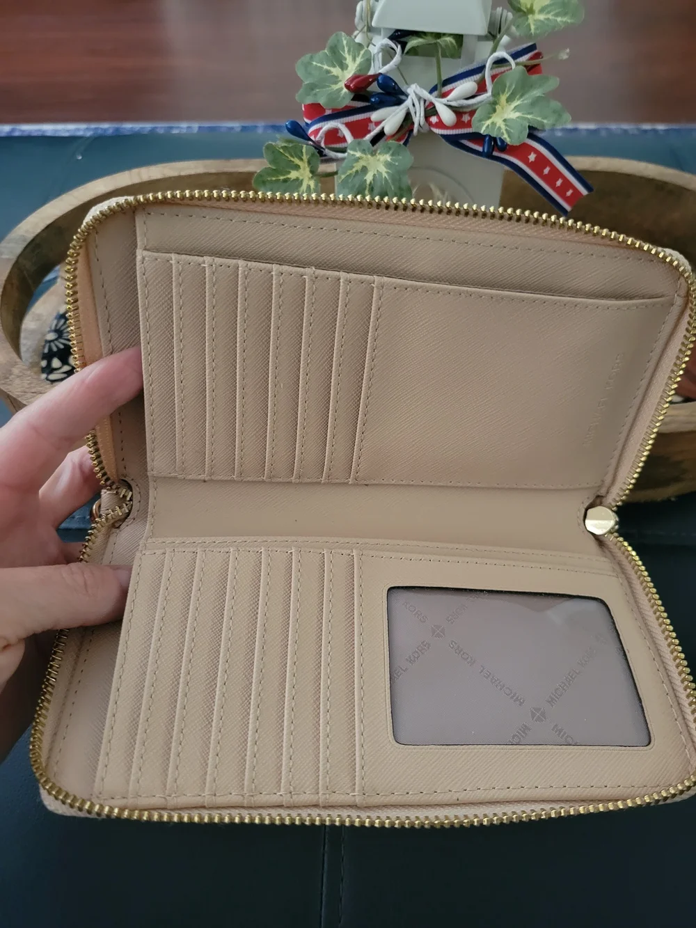Michael Kors Blush Pink Saffiano Wristlet Clutch with Gold Logo